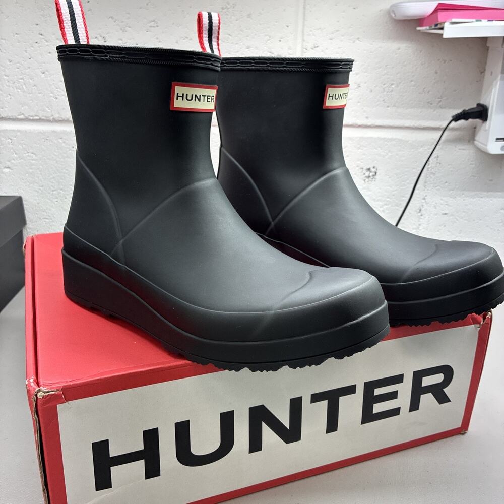 Hunter Play Short Waterproof Rubber Rain Boots Black Ankle Round Toe Women’s 9